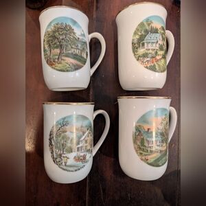 🔥$5 if bundled🔥Set of 4 Vintage Currier & Ives Four Seasons